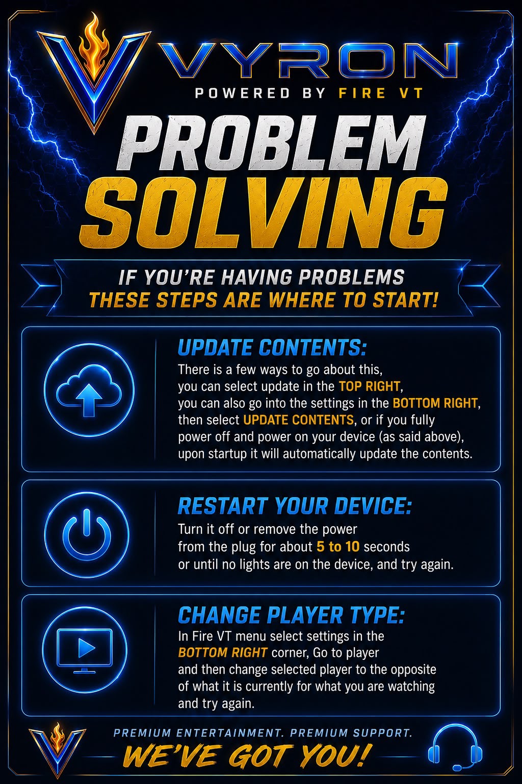 Original VYRON First steps for app or playback problems poster